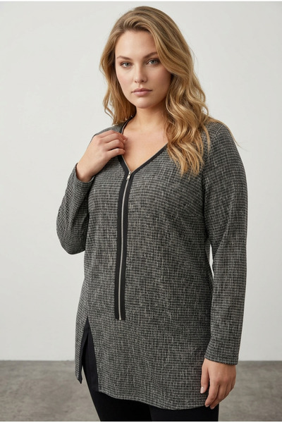 Stil Diva Μπλούζα με φερμουάρ με λαιμόκοψη σε μεγάλο μέγεθος με λεπτομέρεια σ...