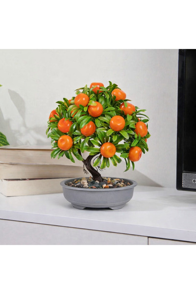 Lineva Dekoratif Yapay Mandalina Ağacı – Ev & Ofis Masa / Raf Dekoru – 1 Adet