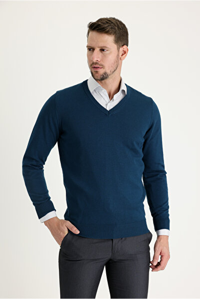 Kiğılı V-Neck Regular Fit Cotton Knitwear Sweater