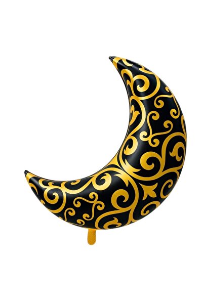 partidolu بالون فويل أسود ذهبي بشكل هلال مع موضوع رمضان بحجم 75x67 سم قطعة واحدة
