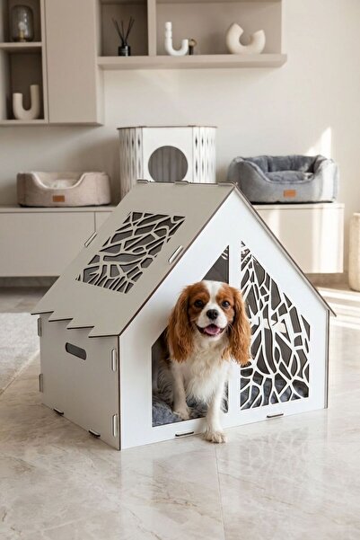 Pandogo Köpek Kulübesi Ahşap Köpek Evi Beyaz Renk Model 1