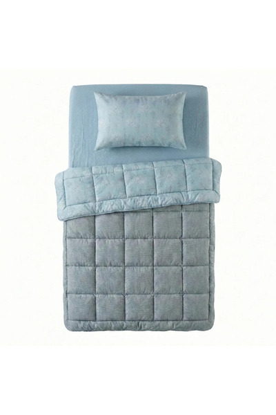 OTHELLO Single Reversible Welsoft Comforter Duvet Set Blue 155X215 cm - Dormio Soft Bloom Series