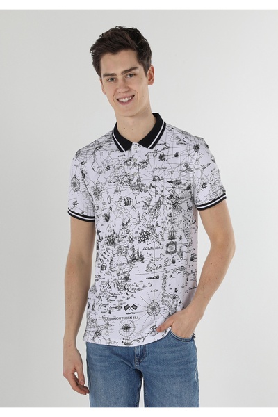 Colin's تي شيرت أبيض بأكمام قصيرة وياقة بولو مطبوعة للرجال