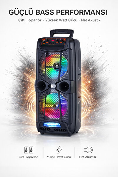 SOONBOX Mikrofonlu Bluetooth Hoparlör 8x2 Toplantı Parti Eğlence Led Işıklı Sd Kart Fm Usb Girişli Speaker