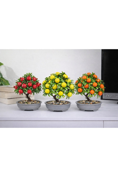 LineLina Dekoratif 3’lü Yapay Nar Limon Mandalina Ağacı – Ev Ofis Dekoru