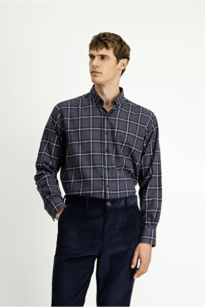 Kiğılı Uzun Kol Regular Fit Düğmeli Yaka Spor Pamuk Ekose Oduncu Gömlek
