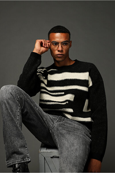 Kiğılı Pulover de lână cu modele oversizee cu guler rotund