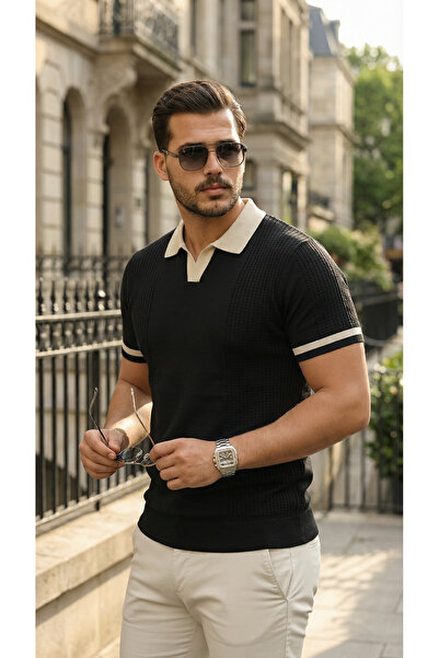 viyamen Ανδρικό πλεκτό μπλουζάκι με λαιμόκοψη πόλο, Old Money, ιταλικού στυλ,...