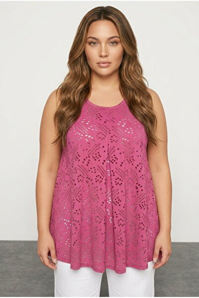 Stil Diva Bluza bez rukava sa čipkastim detaljima i okruglim izrezom veće vel...