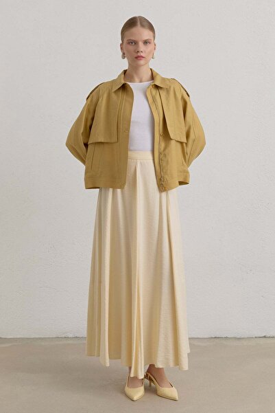 Nihan Parçalı Modal Basic Kloş Etek Tereyağ Sarısı