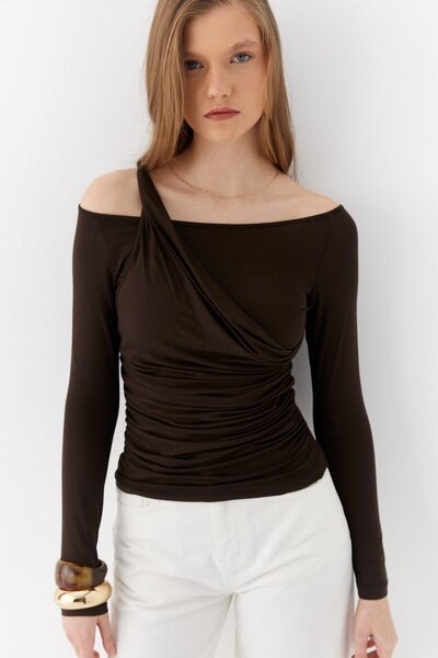 MARKALİSTE Bluză cu două straturi, drapată, maro amar