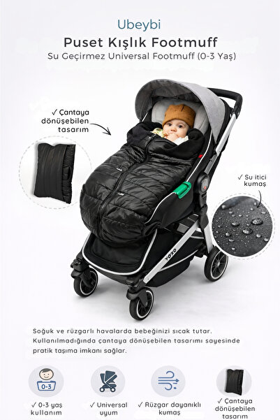 ubeybi Puset Kışlık Footmuff - Su Geçirmez Universal Bebek Arabası Uyku Tulum...
