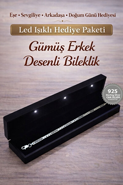 CAN SİLVER 925 Ayar Gümüş Mineli Desenli Bileklik - Gümüş Erkek Bileklik-IŞIK...