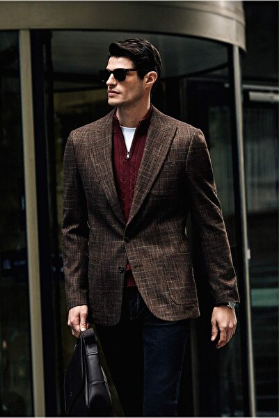 Kiğılı slim fit Jachetă clasică din lână în carouri