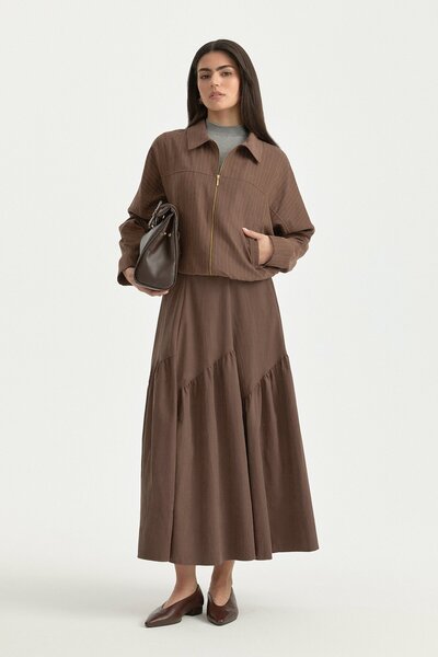 Nihan Yarasa Kollu Crop Ceket Kahve