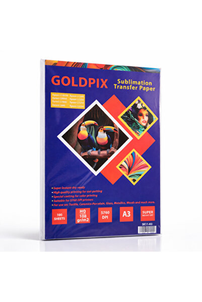 Goldpix Premium A3 Süblimasyon Transfer Kağıdı 108 Gr Hızlı Kuruyan Sublimati...