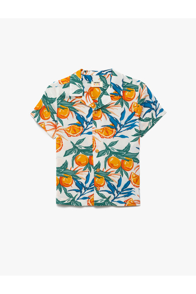 Koton Short Sleeve Button Fruit Pattern Viscose Shirt