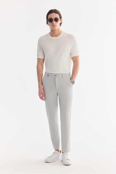 Avva Men's Gray Elastic Waist Pants Viscose Blend Elastane Slim Fit A61Y3212