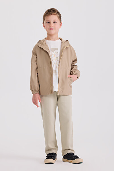Panço Erkek Çocuk Kapüşonlu Bej Yağmurluk