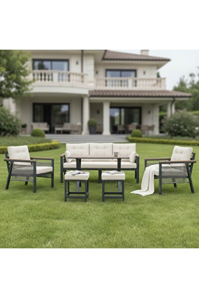 Tu Tienda ALÜMİNYUM ALAÇATI 3+1+1+MASA(70*120)+2PUF BAHÇE BALKON MUTFAK TAKIMI