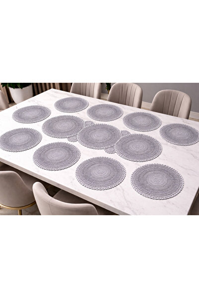 DİLEX Masa Örtüsü Runner Supla Set Amerikan Servis Gri