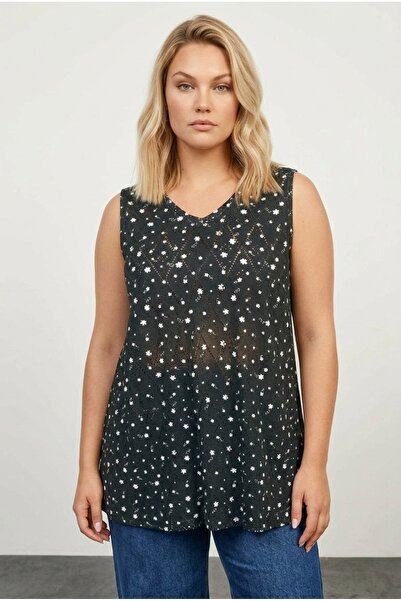 Stil Diva Bluză de mărime mare cu decolteu în V cu dantelă - fără căptușeală,...