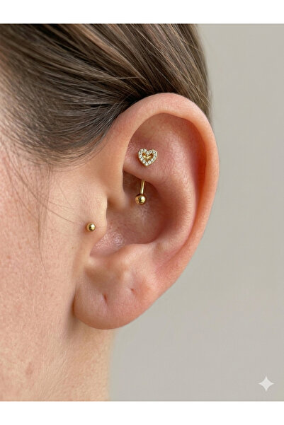 kurukafagift Çelik Kalp Figürlü Kıkırdak Rook Piercing Parlak Zirkon Taşlı 10 mm