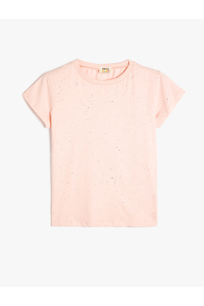 Koton Блестяща памучна тениска с кръгло деколте