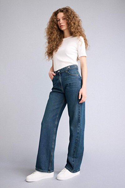 DeFacto 90S Wide Leg High Waist Straight Leg Long Jean Trousers G8749Ax26Sp
