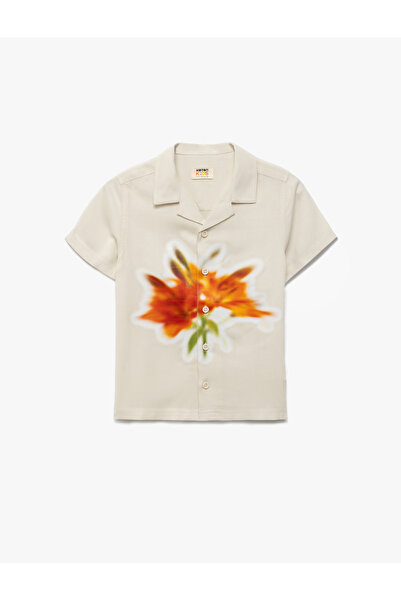 Koton Къса ръкавна риза с копчета от вискоза с флорален мотив