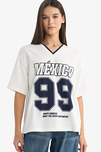 DeFacto Υπερμεγέθη κοντομάνικο μπλουζάκι με τύπωμα G2339AX26SP