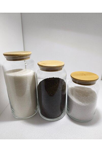 ÖZ HOME 3-Piece Vacuum Bamboo Lid Glass Storage/Organization Jar 1130 Ml/900 ...