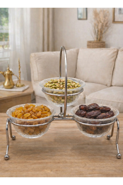 ALQANNAS Dry Fruit Serving Tray with 3 Bowls