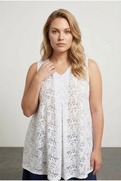 Stil Diva Μπλούζα με δαντέλα με λαιμόκοψη V με μηδενικό μανίκι 304098