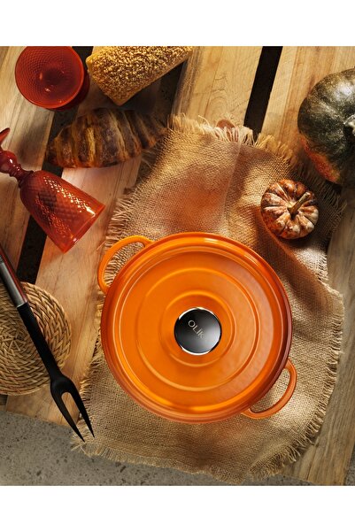 OLİKA Olika Iron 24cm Cast Iron Deep Pot Orange