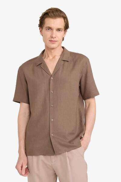 DeFacto Polo Collar Linen Blend Short Sleeve Shirt G1498Ax26Sp