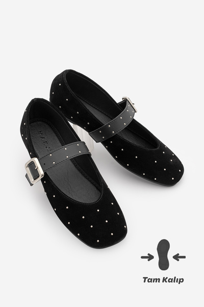 Marjin Balerini Velona pentru femei din piele intoarsa neagra - varf tocit si...