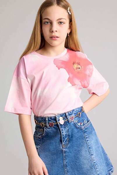 DeFacto Oversıze Çiçekli Tişört Kız Çocuk H0961A826SM