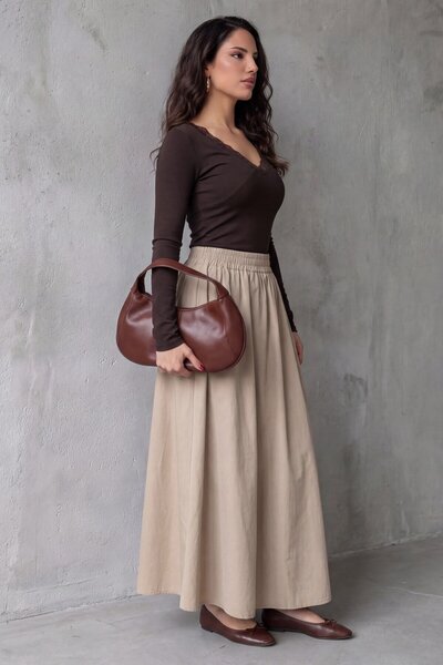 Madmext Γυναικεία φούστα Mink με ελαστική μέση Midi μήκος MG2616