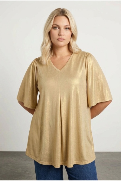 Stil Diva Bluză cu mânecă scurtă cu decolteu în V de mărime mare 303718