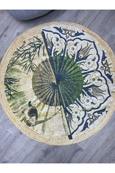 kilim home Boho 901 Doğa Ve Botanik Desenli Etnik Örgü Yuvarlak Natural Renk ...
