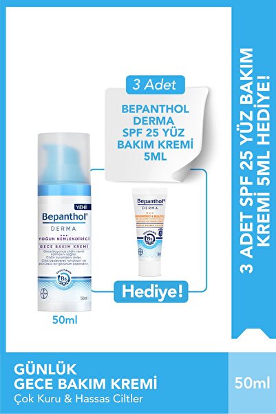 Bepanthol Derma Gece Bakım Kremi 3 Adet Derma Spf 25 Yüz Bakım Kremi 5ml
