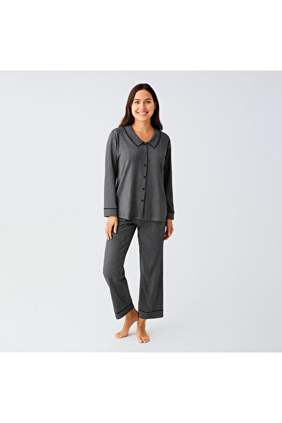 Penelope Udobna pidžama sa kragnom i bebi kragna dugmićima od viskoze - crna