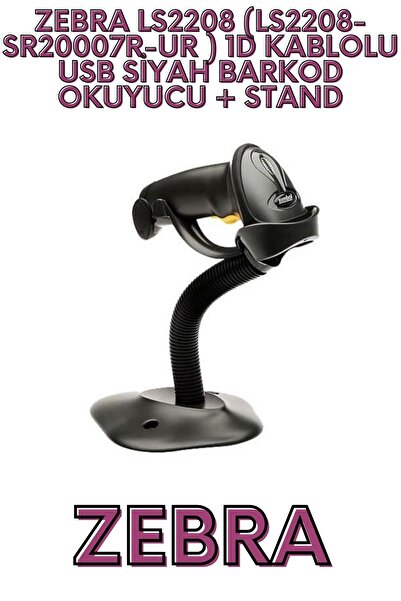 Zebra Ls2208 (Ls2208-Sr20007R-Ur) 1D Wired USB Black Barcode Reader + Stand