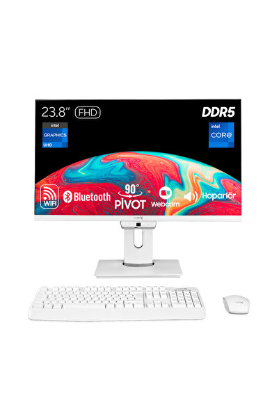 TURBOX TAx1689 i7 12700 16GB DDR5 1TB NVMe 23.8 inç FHD Pivot WiFi BT Webcam ...