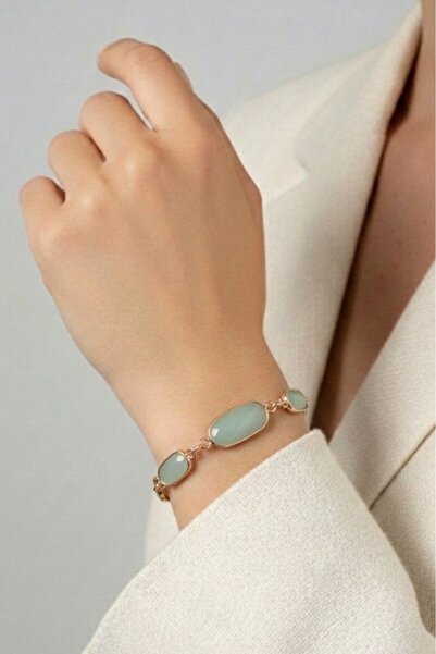 Süspüs Accessories Water Green Long Beaded Gold Bracelet