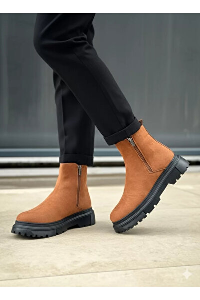 BOA Ba0777 Suede Tan Black Sole Double Zipper Men's Half Ankle Boots