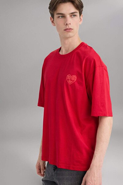 DeFacto 100% Cotton Boxy Fit Printed T-Shirt F8085Ax26Sp