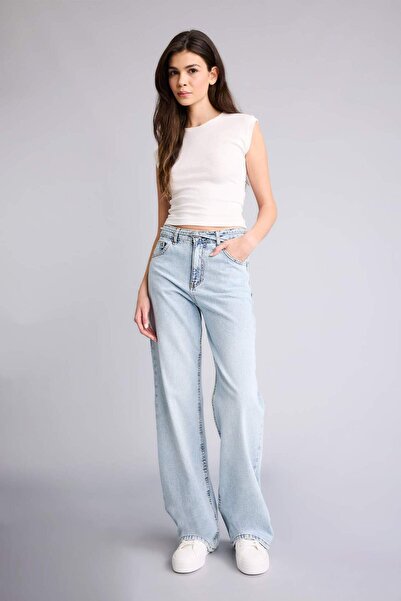 DeFacto 100% Cotton Straight Wide High Waist Jean Trousers F9582Ax26Sp