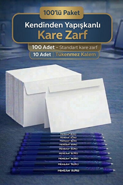 Arthobi Düğün, Para Takı Zarfı Ağzı Yapışkanlı 100 Adet Ve 10 Adet Tükenmez K...